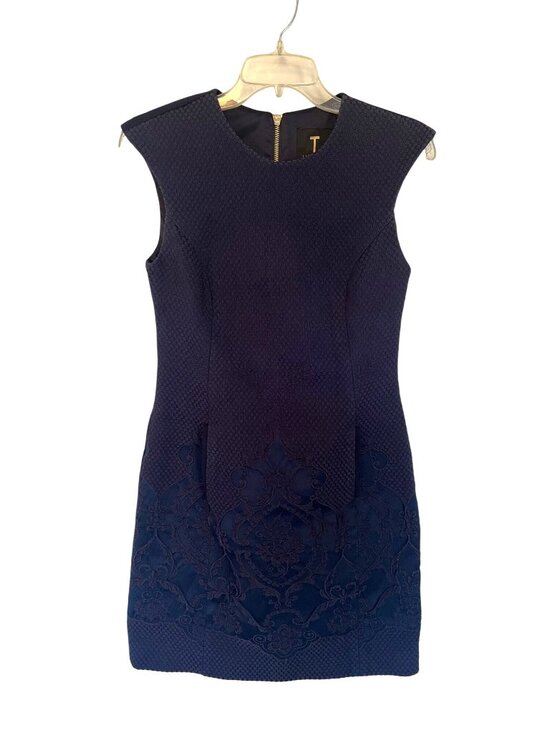 Ted Baker London Dresses & Skirts - Ted Baker Zalad Jacquard Navy Blue Sheath Mini Dress Sleeveless Pockets 1/4
